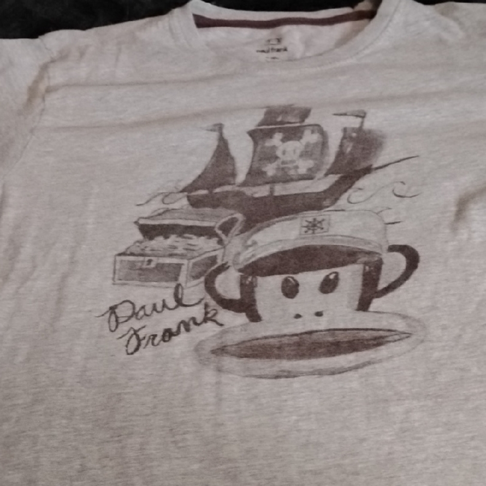 Men's Gray XL Paul Frank Beige Pirate Graphic Tee Shirt
